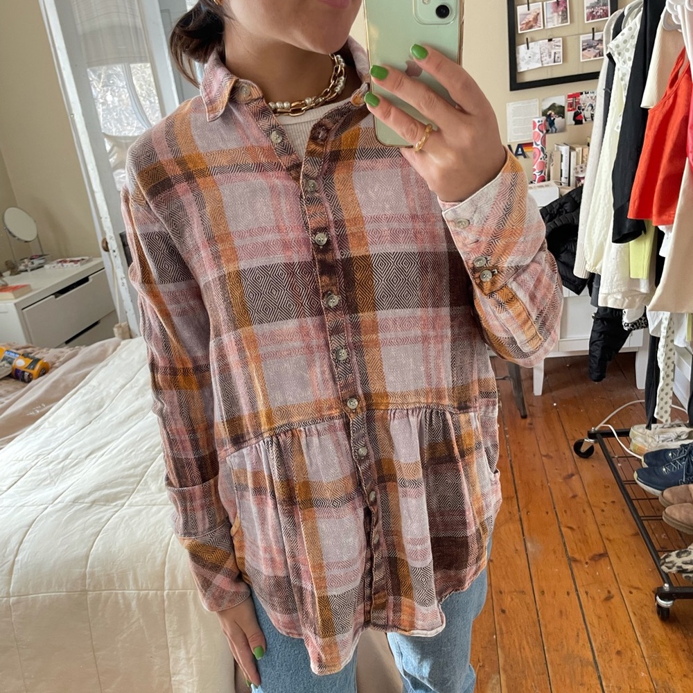 Free People plaid flannel button down. Women’s size small.